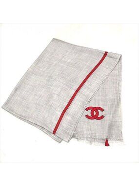 Chanel CC Logo Cashmere Blend Large Shawl Gray Scarf